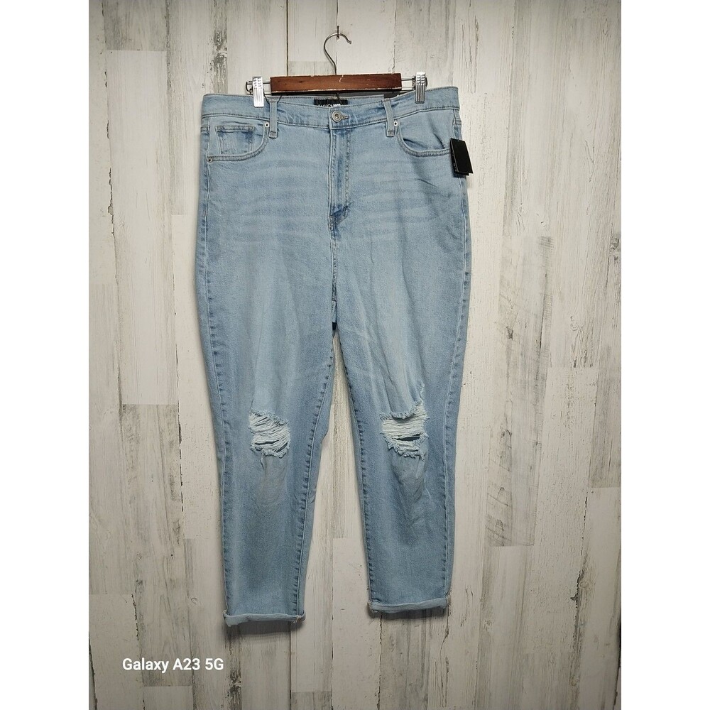 NWT Fashion Nova Daily Double Low Rise Stretch Ripped Mom Jeans Size 16